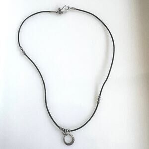 Silpada N1687 Black Leather Sterling Silver Small Hammered Circle Necklace